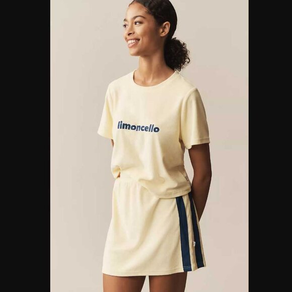 New XS Araminta James x Anthropologie Voyage terry mini skirt Lemon Cream - Picture 2 of 9